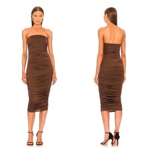 Michael Costello x REVOVLE Laney Midi Dress in Brown XXS